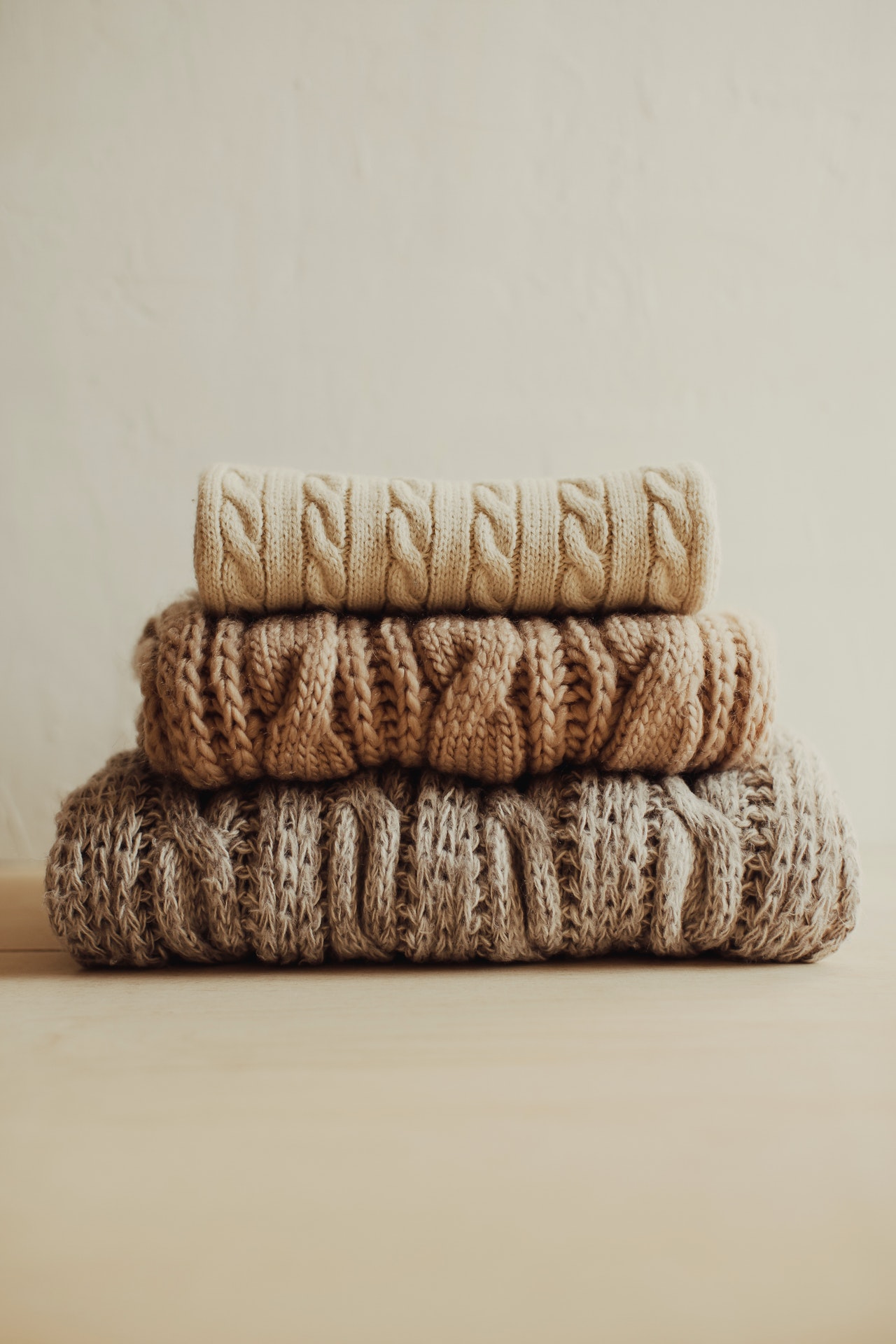 Stack of folded wooly jumpers
