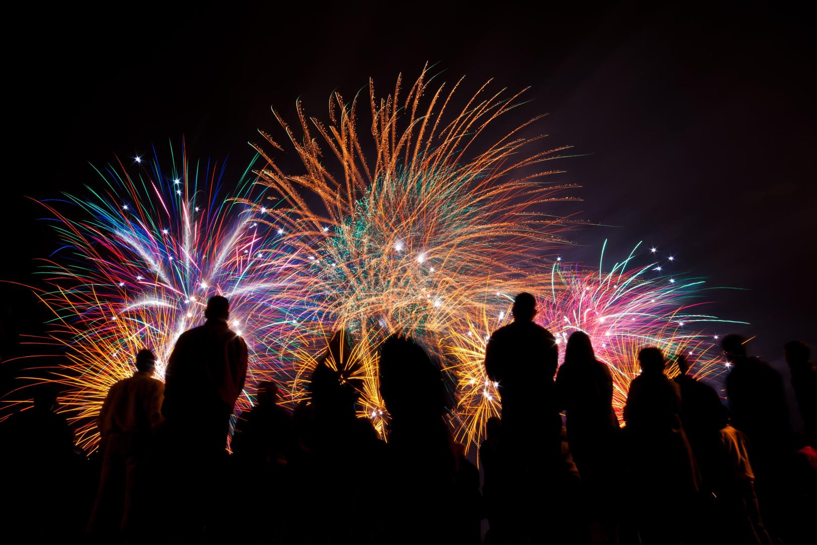 Colourful Fireworks with Silhouettes
