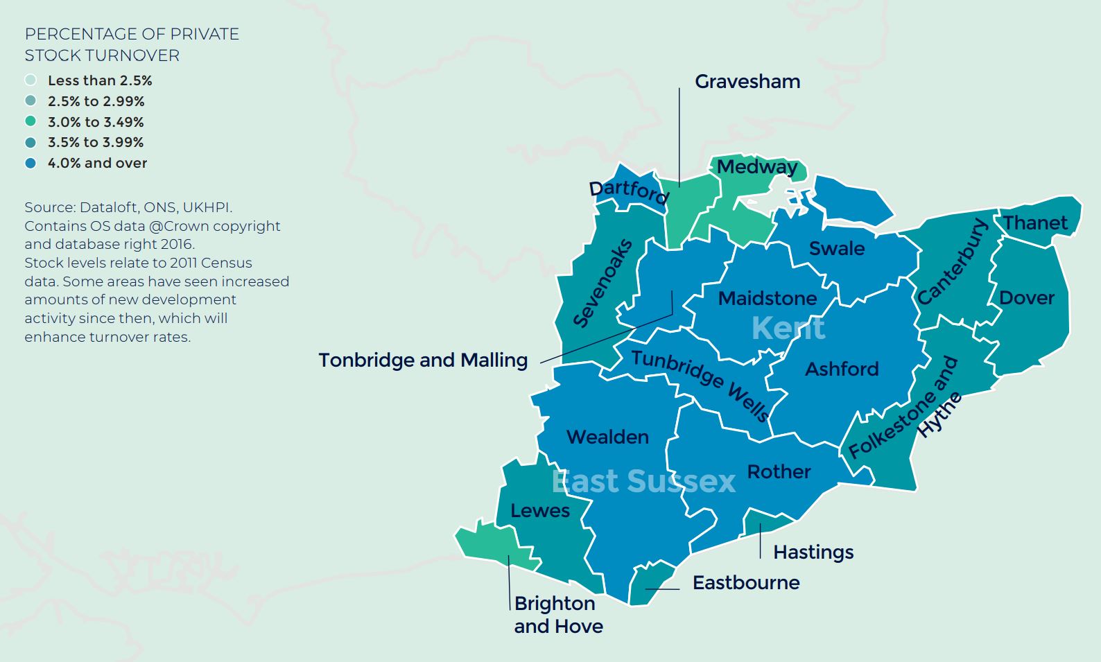 South east annual rate of price change regional property market report map