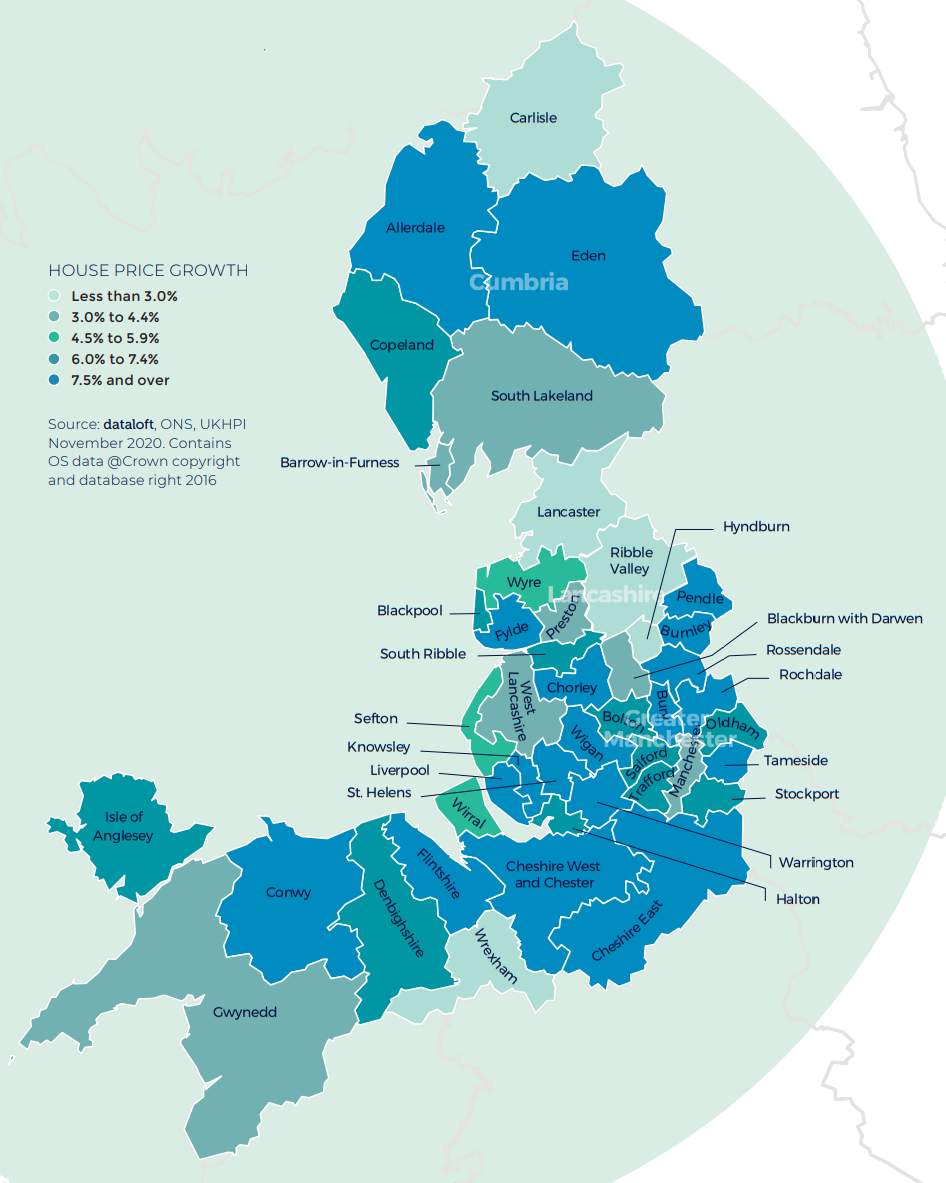 Spring 2021 property maket update - North West England and Wales map